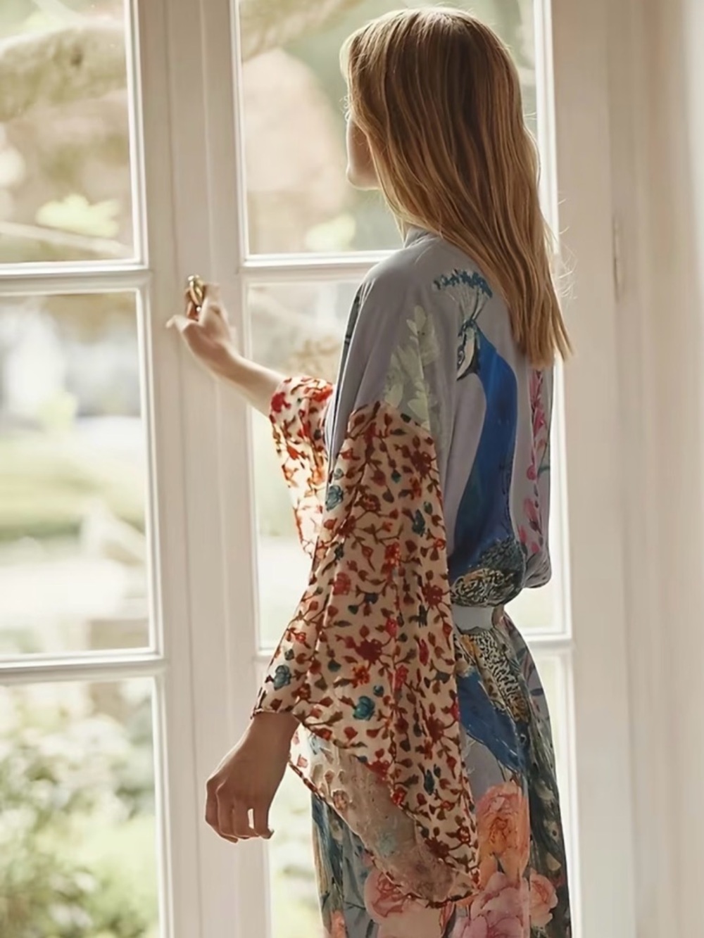 Floral Peacock Print Lavender Wrap Dress - Picture 3 of 10